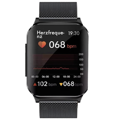 Knauermann Pro 2 Plus (2023) Negru - Ceas de sanatate Smartwatch - Senzori OSRAM - ECG toracic + functie HRV - BT Bluetooth - Apnee in somn - Tensiune arteriala - Curea metalica Neagra, 14-24
